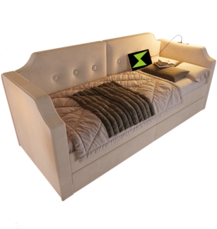 Polsterbett 90x200 cm Samt mit USB Type‑C, Leselampe und 2 Stauraum‑Schubladen，Beige