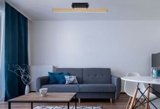 LED Deckenleuchte, dimmbar, Holzoptik, braun schwarz, L 81,5 cm