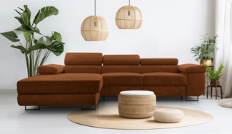 AX LIVING Cord Couch L Form – Arborio L Wohnlandschaft 280 cm in Ziegelrot
