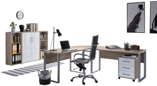 BMG Möbel Büromöbel-Set Office Edition Set 2, (Büro Set, 5 tlg, Fronten Matt oder Hochglanz lackiert), Aktenschrank und Rollcontainer abschließbar, Winkelschreibtisch