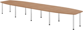 bümö Konferenztisch oval 520x130 cm großer Besprechungstisch in Nussbaum, Besprechungstisch mit Chromfüßen, Meetingtisch für 18 Personen, XXL-Tisch für Besprechungsraum & Meeting, KT52C-N-C