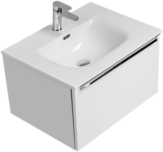 Waschtischunterschrank 60 cm mit Waschbecken aus Keramik LARCIANO-56 in weiß gerilt, B/H/T: 61/41,2/46 cm