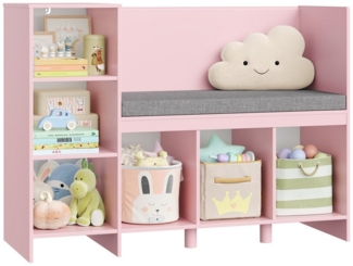 HOMECHO Spielzeugtruhe, Bücherregal Kinder mit Kissen und 6 Ablagefächern Weiß