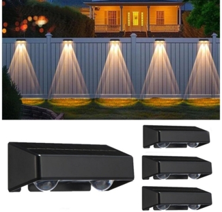 oyajia Außen-Wandleuchte 4 Stück LED Solarleuchte Außen, 2 LEDs Down Licht Solarlampe Wandlampe, LED fest integriert, Warmweiß, Kaltweiß, RGB, IP65 wasserdicht Solar LED Wandleuchte für Veranda, Garten, Zaun