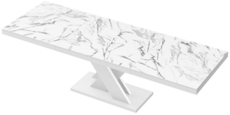 designimpex Esstisch HEN-111 Marmoroptik Marmor Natur - Weiß Hochglanz ausziehbar 160-256cm