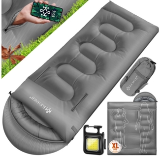 KESSER Deckenschlafsack Camping Schlafsack Outdoor 175x83 cm 4 Jahreszeiten (Campingschlafsack inklusive Campinglampe & Seitentasche), für Erwachsene & Kinder Leicht Tragbar Warm & Wasserabweisend