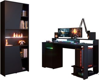 Gamingtisch >Gaming 2< (Set) inkl. Regal, LED-Beleuchtung, Dekor schwarz - 152x87x62cm BxHxT)