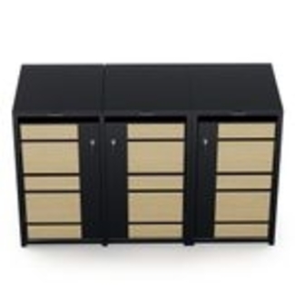 Blumfeldt BinSafe Mülltonnenbox – Wetterfest, Verzinkter Stahl, Für 60L/120L/240L, Schloss, Modernes Design, Mülltonnenverkleidung für 3 Tonnen, Ahorn & Schwarz