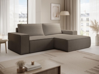 Vente-unique - Kleines Ecksofa mit Schlaffunktion - Ecke rechts - Cord - Taupe - AMELIA