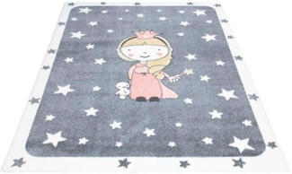 Carpet City Kinderteppich ANIME893, rechteckig, Höhe: 11 mm, Kinderzimmer Teppich Modern mit Mond, Blumen, Wolken, Creme, Multi