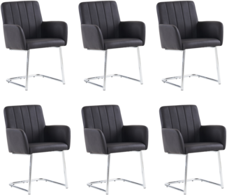 Merax 6er Set Esszimmerstühle, Polsterstühle, mit vertikalen Streifen, Gepolsterter Sessel mit zickzackförmige Metallbeine, Lounge-Stuhl, Wohnzimmerstuhl, PU, Schwarz