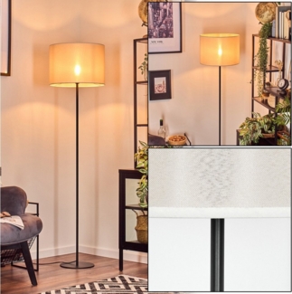 hofstein Stehlampe Stehlampe aus Metall/Stoff in Schwarz/Beige, ohne Leuchtmittel, mit rundem Schirm (40 cm) u. Fußschalter, 1 x E27, ohne Leuchtmittel
