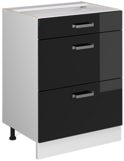 Unterschrank R-Line Schwarz Hochglanz 60 cm mit Schubladen, ohne Arbeitsplatte Vicco