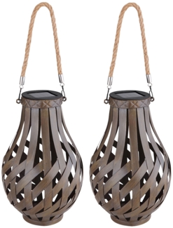 2er Set LED Solarleuchte, Bambus, Braun, Schalter, H 27 cm