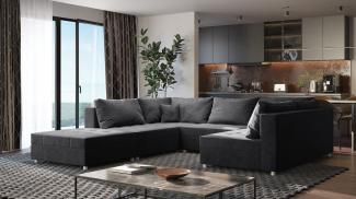 Wohnlandschaft Sofa ANDRO Schlaffunktion und Hocker Stoff Fresh Anthrazit