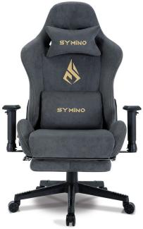 symino Gaming-Stuhl Premium Alcantara Stoff, ergonomischer, verstellbarer Drehstuhl mit Fußstütze, MP Pro, Grau