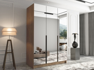 Drehtürenschrank Cikzori III, Kleiderschrank mit 3 Türen, Frontspiegel (Farbe: Eiche Cremona / Eiche Cremona + Schwarz)