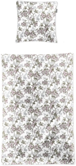Irisette Tokio Mako-Satin Bettwäsche 135x200 Blütenzweige Ranken 8537-10 weiß grün