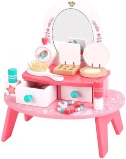 Tooky Toy Kinder Schminktisch TL098A, Holz, 16-teilig, Schminkset, 2 Schubladen rosa