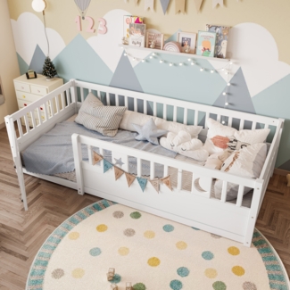 Kinderbett mit Gitter 90x190 cm weiß Kiefer Massivholz Sicherheitsgitter Einzelbett