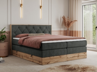 Boxspringbett VENETO KING, Doppelbett mit Multipocket-Matratze, Polsterbett mit Kopfstütze - 200 x 200 cm - Dunkelgrau Stoff - H4