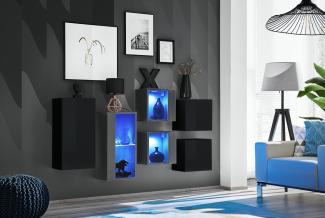 Hängende Kommode SB4 in Schwarz und Grafit 150 x 80 cm 7-teilig