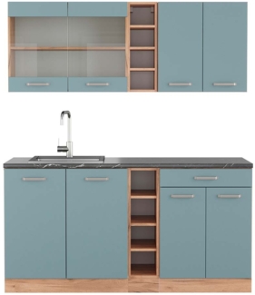 Vicco Singleküche Blau-Grau/Goldkraft Eiche 160 cm , AP Anthrazit, R-Line