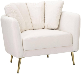Dmora Sessel Foster, Gepolsterter Sitz, Einzelsofa im Wohnzimmer, Stuhl mit Armlehnen, 88x77 h74 cm, Creme und Gold