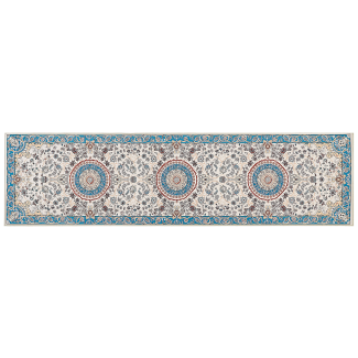 Teppich blau hellbeige 80 x 300 cm orientalisches Muster Kurzflor GORDES