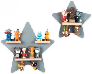 Boarti 2er-Set 'Sterne' Tonie-Regal, Holz grau, 35x35 cm, 21x21 cm