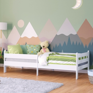 Bellabino 'Kuru' Kinderbett 90x200 cm, weiß, Jugendbett mit Rausfallschutz und Lattenrost