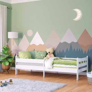 Bellabino 'Kuru' Kinderbett 90x200 cm, weiß, Jugendbett mit Rausfallschutz und Lattenrost