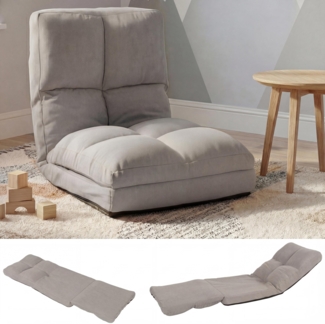 Bodensessel HWC-N45, Schlafsessel Klappsessel Funktionssessel, Schlaffunktion faltbar Stahlrahmen Samt ~ hellgrau