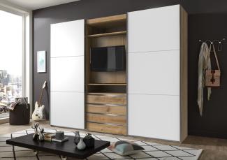 TV-Schrank >MAGIC< in PLANKENEICHE + WEISS - 300x236x65cm (BxHxT)