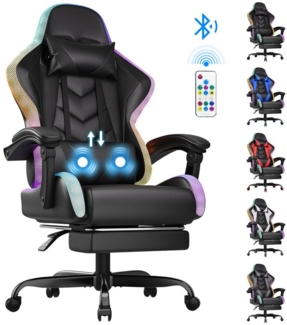 HOMALL Gaming-Stuhl LED Gaming Chair,Massage,Bürostuhl,Gaming Stuhl (Die LED-Beleuchtung ist einstellbar, das Massagekissen für den Rücken ist beweglich), Ergonomischer Bürostuhl,Kopfstütze und Lendenstütze