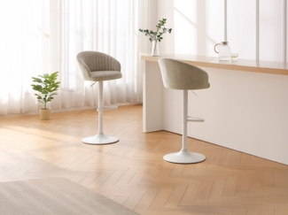 Vente-unique - 2‑er Set Barhocker - Textilstoff & Metall - Höhe verstellbar - Creme - DORALIZ