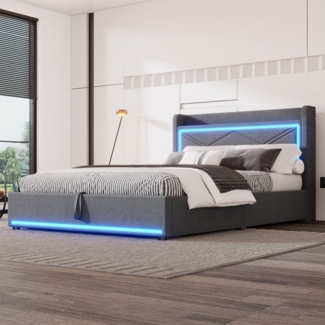 TavilaEcon Boxspringbett mit hydraulischen Hebevorrichtung & LED-Umgebungsbeleuchtung, App-steuerbares Ambientelicht (16 Farben)