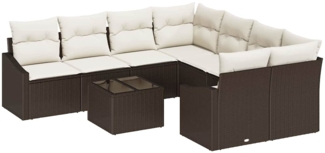 vidaXL Sofa Set mit Kissen 9 pcs Braun und Creme Poly Rattan 3346658