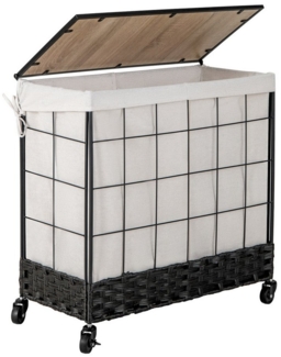 COSTWAY Wäschekorb, mit Deckel, Rollen & Innentasche, 2 Fächer, 130L, Rattan
