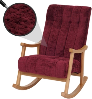 Schaukelstuhl HWC-K10, Relaxsessel, Holz FSC® Stoff/Textil Chenille (465g/m²) ~ bordeaux, Gestell natur