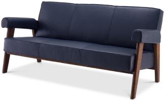 Casa Padrino Luxus Echtleder Sofa Blau / Braun 160x78 x H. 74 cm - Wohnzimmer Sofa mit edlem Büffelleder