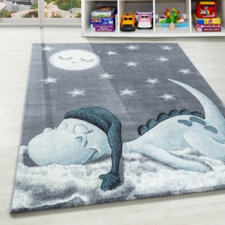 Carpettex Kinderteppich Dinosaurier Design, Läufer, Höhe: 10 mm, Teppich Kinderzimmer Dinosaurier Design Kinder Teppich Blau Babyzimmer