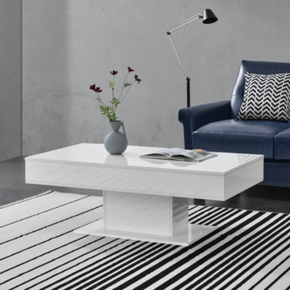 en.casa 'Lünen' Couchtisch mit 2 Staufächern, Spanplatte Weiß Hochglanz, 40 x 60 x 110 cm