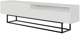 Selsey TV-Schrank VELDIO mit offenem Fach, Lamellenfronten und schwarzen Metallbeinen, 175 cm