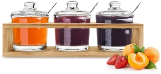 3 Gewürzgläser mit Holzkiste und Löffeln Gewürzdosen Parmesandosen Marmeladendosen Set Honigdose Dose Zuckerdose Salzdose Vorratsdose