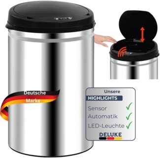 DELUKE® Sensor Mülleimer Küche 30L Edelstahl - Automatik Bewegungssensor Klemmring | Smarter Abfalleimer mit Deckel Müllbehälter Kücheneimer