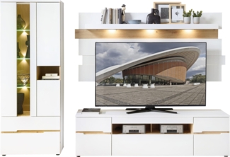 Wohnwand Wohnzimmerschrank MEMPHIS Weiß mit Artisan Eiche Nachbildung