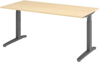 bümö manuell höhenverstellbarer Schreibtisch 160x80 in Ahorn, Gestell in graphit - PC Tisch höhenverstellbar & groß, höhenverstellbarer Tisch Büro, großer Computertisch verstellbar, X16-3-GG