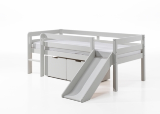 Vipack Kojen-Spielbett mit Liegefläche 90x200 cm, inkl. Leiter, Regal, Rutsche, Rolllattenrost und 2 Schubkästen, Kiefer und MDF weiß lackiert