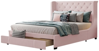 HAUSS SPOLE Polsterbett Polsterbett Doppelbett Erwachsene Bett Jugendbett (Erwachsenen- und Jugenddoppelbett in Pro-Leinen-Stoff, Rosa (Matratze nicht im Lieferumfang enthalten) 140X200cm), Einfach zu montieren